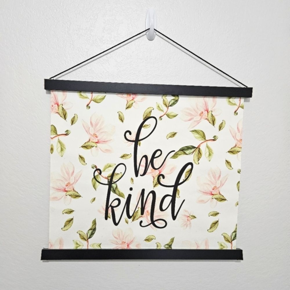 New Be Kind Canvas Hanging Decorative Floral Flower Wood Frame Wall Decor